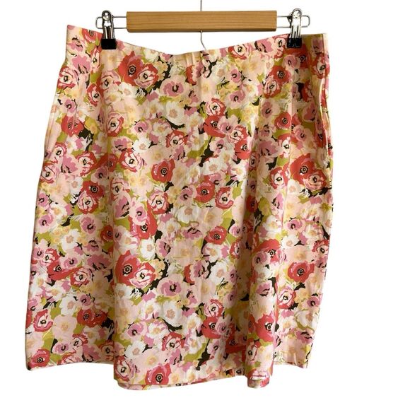 J Jill Womens Pink Floral Pull-On Jersey Knit Skirt Size Petite L Knee Length - Picture 1 of 7